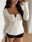 Cable Knit Button-Front Fitted Sweater