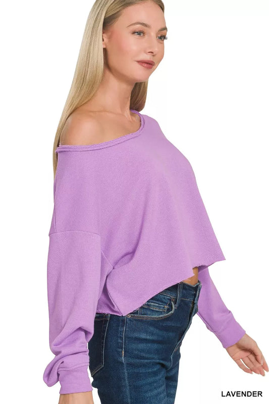 Zenana French Terry Boatneck Crop Top