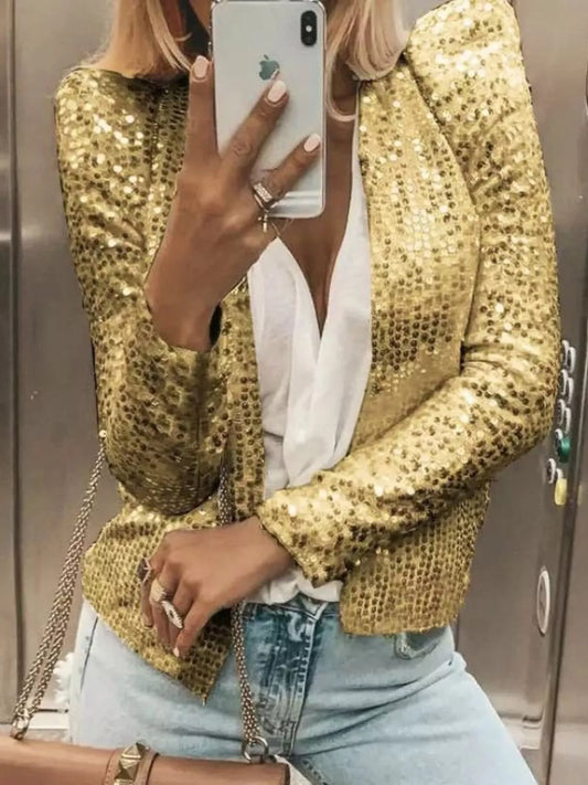 Full Size Sequin Long Sleeve Jacket Plus Size