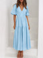 V-Neck Puff Sleeve Midi Dress