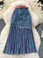 Full Size Striped Patchwork Denim Skirt Plus Size