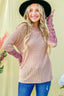 And The Why Button Detail Printed Sleeve Waffle Knit Top