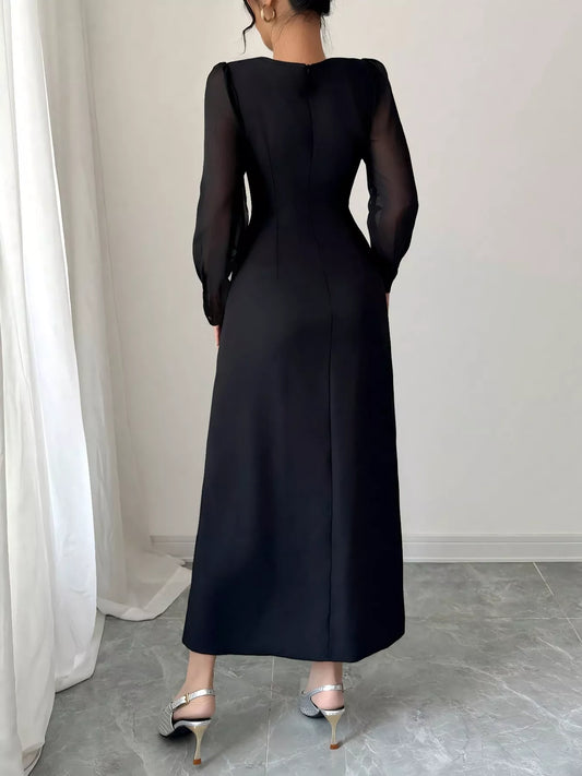 Flower Round Neck Long Sleeve Dress