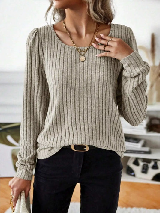 Ribbed Knit Long Sleeve T-Shirt