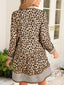 Leopard Print Striped Patchwork 3/4 Sleeve Loose Mini Dress