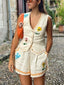 Floral Printed V-Neck Vest and Shorts Set