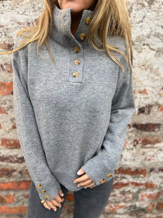 Full Size Button-Detail Turtleneck Sweater Plus Size