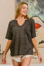 BiBi Boucle Sweater Knit Short Sleeve Henley Top