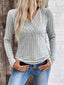 Ribbed V-Neck Long Sleeve Knit T-Shirt