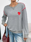 Heart Embroidered Round Neck Sweatshirt