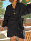 Plus Size Surplice Long Sleeve Wrap Mini Dress