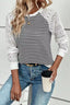 Striped Lace Raglan Sleeve Blouse