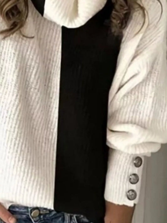 Full Size Two-Tone Turtleneck Long Sleeve Sweater Plus Size