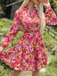 Perfee Tie Front Printed Long Sleeve Mini Dress