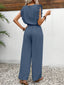 Lace Trim Round Neck Top and Pants Set