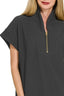 Zenana Ribbed High Neck Half Zip Top