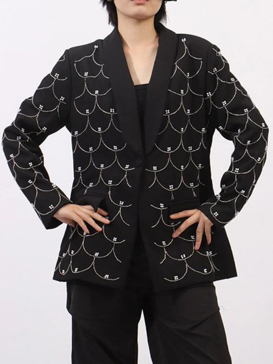 Pearl Detail Long Sleeve Blazer