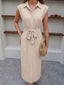 Sleeveless Button-Down Tie Waist Midi Dress