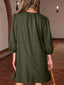Bracelet Sleeve Split Neck Scallop Detail Pleated Corduroy Mini Dress