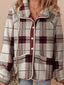 Plaid Buttoned Stand Collar Fleece Jacket