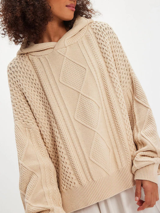 Texture Knit Long Sleeve Hooded Sweater