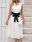 Contrast Bow Sleeveless Shirt Dress