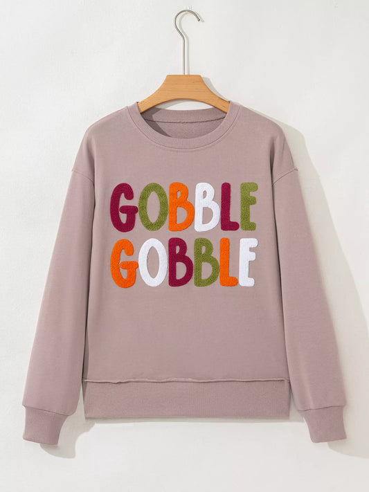 GOBBLE Letter Graphic Thanksgiving Shift Sweatshirt