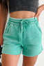 Mineral Washed Drawstring Elastic Waist Raw Cut Shorts