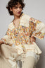 POL Frill Floral Johnny Collar Shirring Raglan Sleeve Shirt