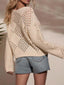 Openwork Boat Neck Long Sleeve Sweater