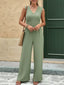 V-Neck Sleeveless Wide Leg Jumpsuit