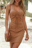 Ruched Drawstring V-Neck Mini Dress