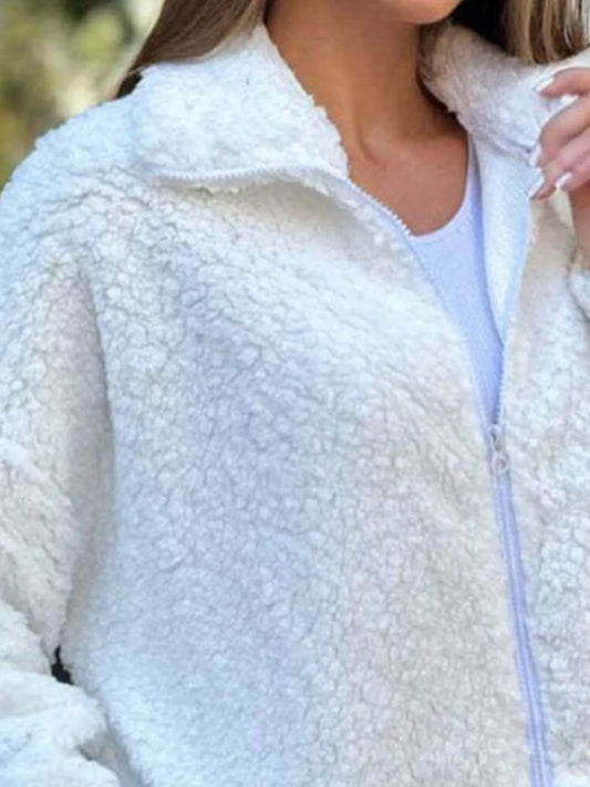 Full Size Sherpa Fleece Zip-Up Jacket Plus Size
