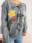 Floral Ribbed Hem Tie Front Cardigan