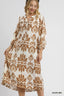 Umgee Mix Abstract Floral Print Midi Dress