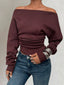 Off-Shoulder Ruched Long Sleeve Sweaer