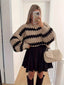 Full Size Textured Striped Round Neck Sweater Plus Size