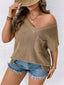 Plus Size V-Neck Short Sleeve Knit Top with Chest Pocket