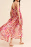 Frill Printed V-Neck Midi Dress