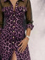 Full Size Leopard Sheer Mesh Long Sleeve Button-Down Maxi Dress Plus Size