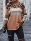 Plus Size Leopard Print Color Block Long Sleeve T-Shirt