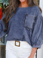 3/4 Sleeve Ruffled Patched Pocket Denim Blouse