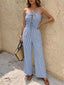 Striped Strapless Tie Front Wide Leg Jumpsuit