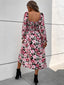 Perfee Slit Smocked Floral Flounce Sleeve Dress