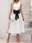 Contrast Bow Sleeveless Shirt Dress