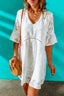 Applique V-Neck Flounce Sleeve Mini Dress