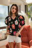 BiBi Floral Pattern Puff Sleeves V-Neck Sweater