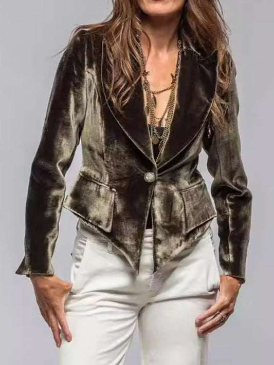 Velvet Lapel Collar One Button Blazer