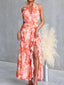 Floral Print Ruffle Halter Neck Maxi Dress