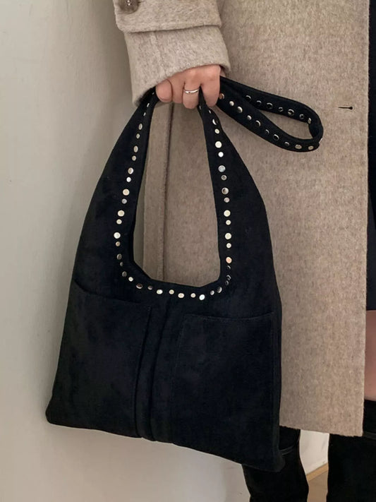 Studded Suede Shoulder Bag